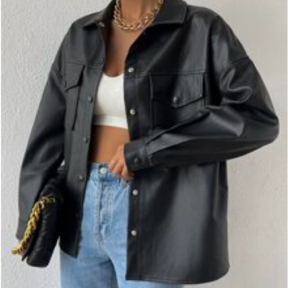 Shein “EZwear Flap Pocket Drop Shoulder PU Coat”